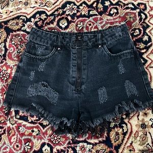 Forever21 Black High Waisted Distressed Jean Shorts in Small